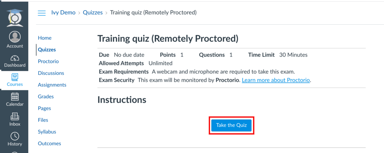 Taking a proctorio exam within canvas smith chason