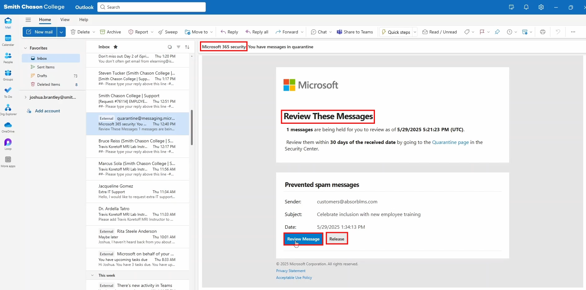 Microsoft 365 Quarantine Notification