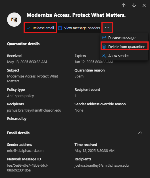 Release or Delete Options